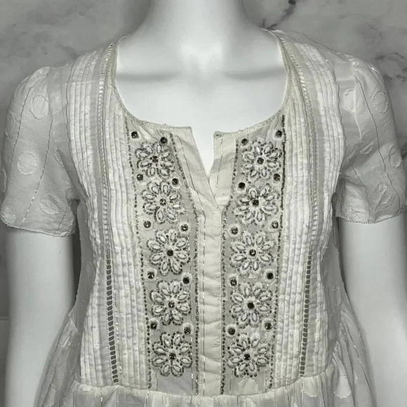 Leifsdottir Anthropologie Beaded Sheer White Peplum Blouse Size 0 - Picture 5 of 9